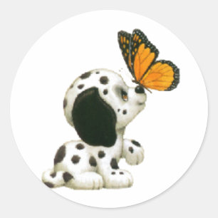 Dalmatian puppy with butterfly classic round sticker