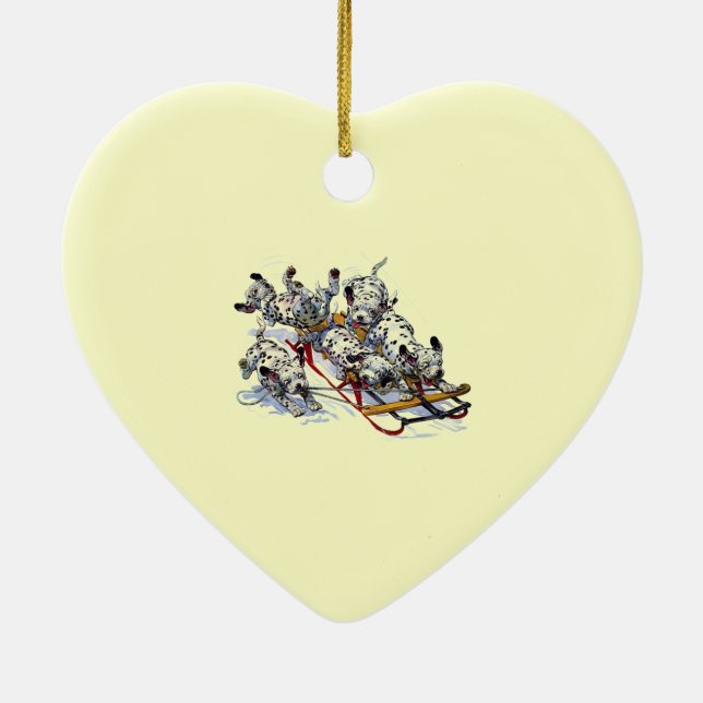 Dalmatian Pups Sledding Ceramic Tree Decoration (Back)