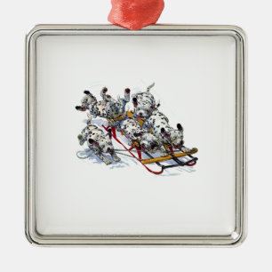 Dalmatian Pups Sledding Metal Tree Decoration