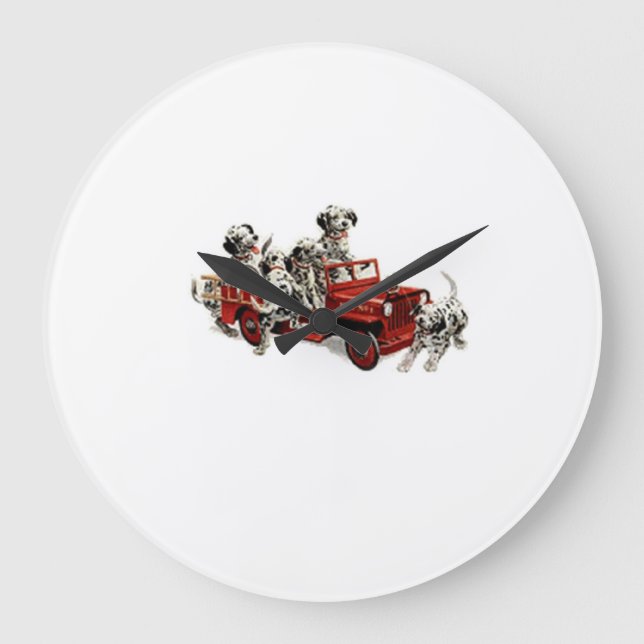 Dalmatian Pups with a Toy Fire Truck Large Clock (Front)