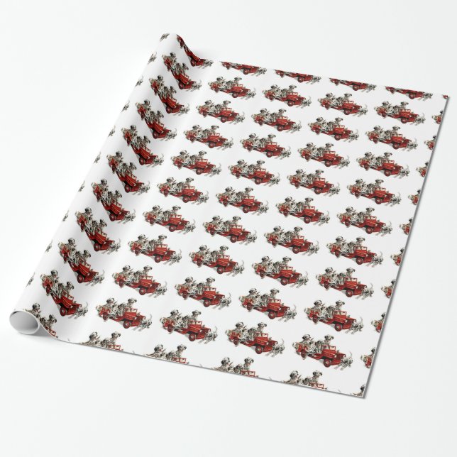 Dalmatian Pups with a Toy Fire Truck Wrapping Paper (Unrolled)