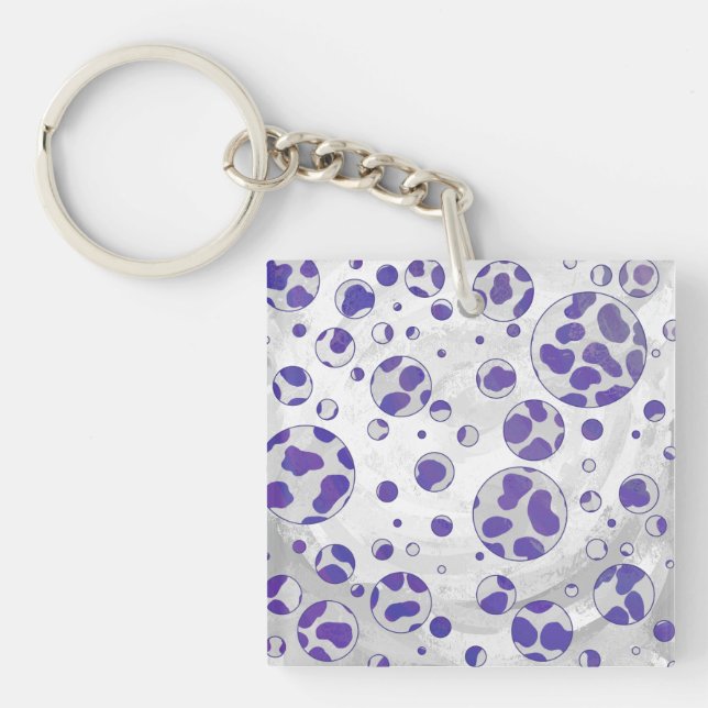 Dalmatian Purple and White Polka Dot Key Ring (Front)