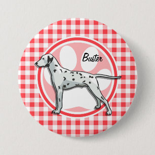 Dalmatian; Red and White Gingham 7.5 Cm Round Badge