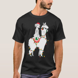Dalmatian Riding Llama Lights Santa Christmas Paj T-Shirt