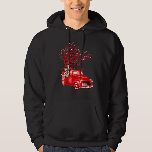 Dalmatian Riding Red Truck Valentine Butterfly Hea Hoodie (Front)