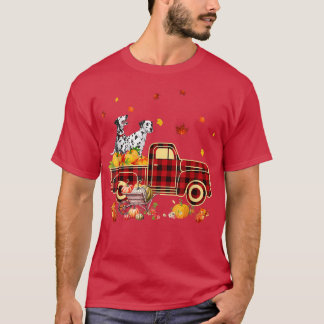 Dalmatian Riding Truck Pumpkin Autumn Leaves Fall  T-Shirt