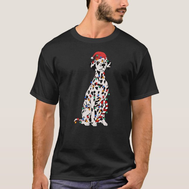 Dalmatian Santa Christmas Lights Dog Lover Xmas Pa T-Shirt (Front)