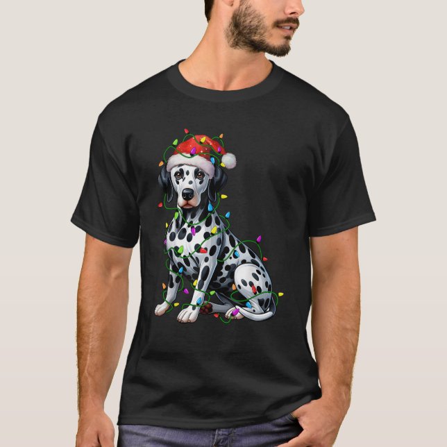 Dalmatian Santa Christmas Tree Lighting Xmas Funny T-Shirt (Front)