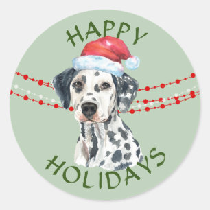 Dalmatian Santa Hat Happy Holidays Classic Round Sticker