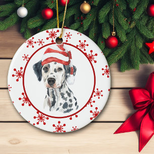 Dalmatian Santa Hat Red Snowflake Ceramic Tree Decoration