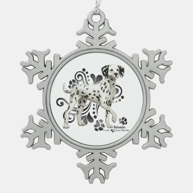 Dalmatian Snowflake Pewter Christmas Ornament (Front)