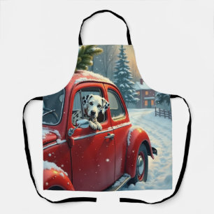Dalmatian Snowy Car Ride Christmas Painting Apron