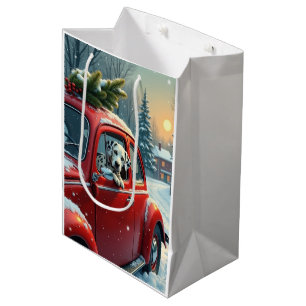 Dalmatian Snowy Car Ride Christmas Painting Medium Gift Bag