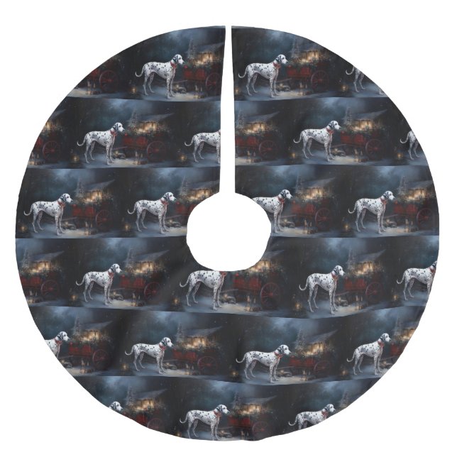 Dalmatian Snowy Sleigh Christmas Decor  Brushed Polyester Tree Skirt (Front)