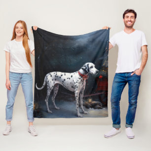 Dalmatian Snowy Sleigh Christmas Decor  Fleece Blanket