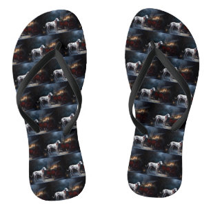 Dalmatian Snowy Sleigh Christmas Decor Flip Flops