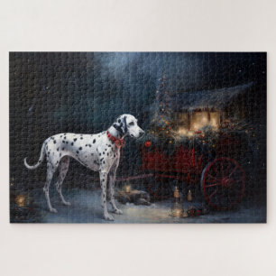 Dalmatian Snowy Sleigh Christmas Decor Jigsaw Puzzle