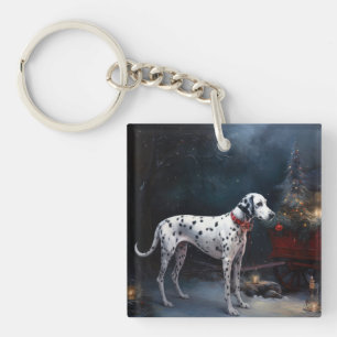 Dalmatian Snowy Sleigh Christmas Decor Key Ring