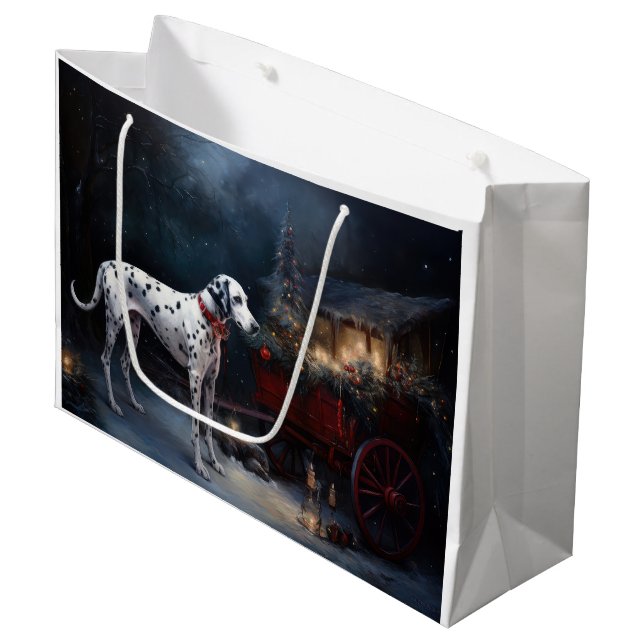 Dalmatian Snowy Sleigh Christmas Decor  Large Gift Bag (Front Angled)