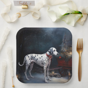 Dalmatian Snowy Sleigh Christmas Decor Paper Plate