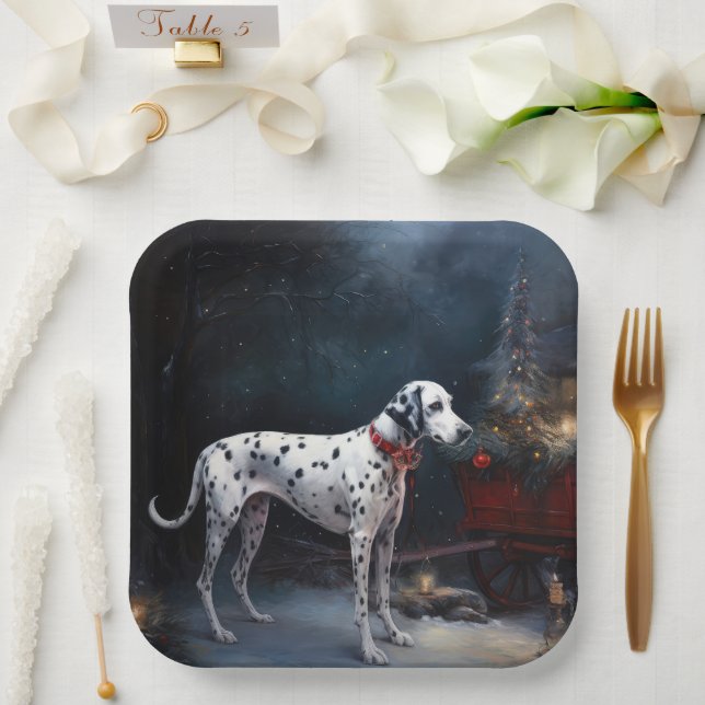 Dalmatian Snowy Sleigh Christmas Decor  Paper Plate (Wedding)