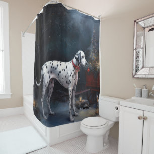 Dalmatian Snowy Sleigh Christmas Decor Shower Curtain