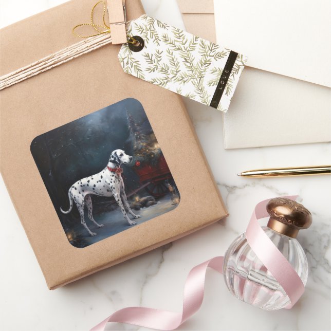 Dalmatian Snowy Sleigh Christmas Decor  Square Sticker (Gifting)