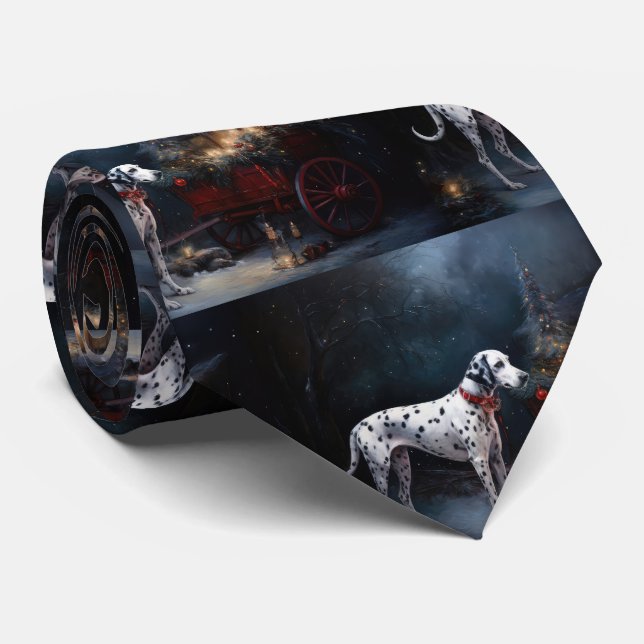 Dalmatian Snowy Sleigh Christmas Decor  Tie (Rolled)
