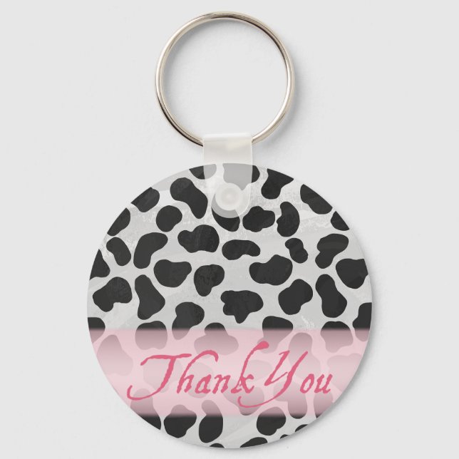 Dalmatian Spot Pattern Pink Thank You Key Ring (Front)