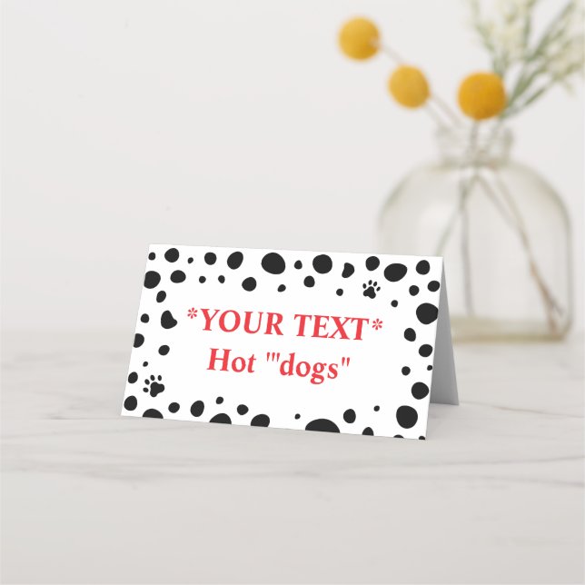 Dalmatian Spots Birthday Food Tent Place Card (Front)