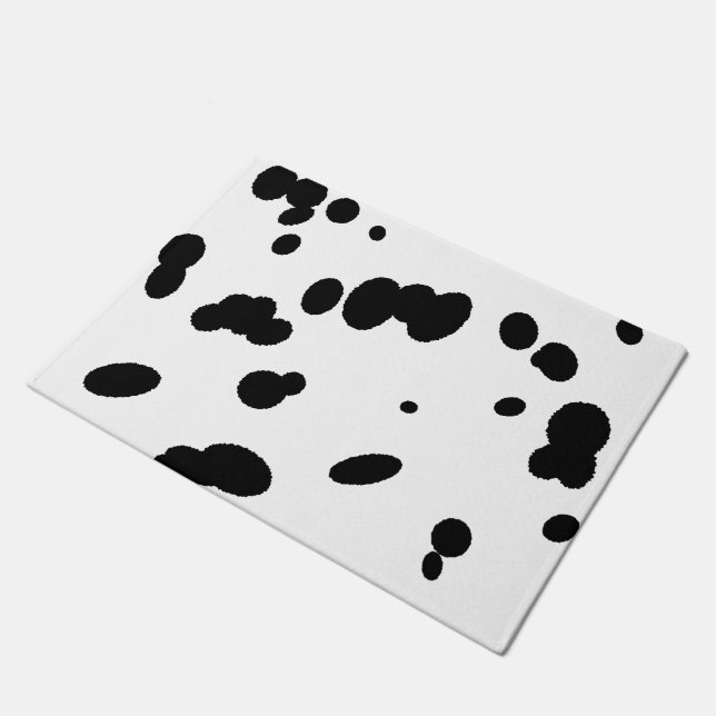 Dalmatian Spots Black and White Dog Fur Print Doormat (Angled)
