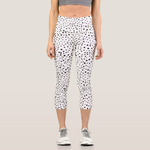 Dalmatian Spots, Dalmatian Dots, Black and White Capri Leggings