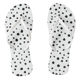 Dalmatian Spots, Dalmatian Dots, Black and White Flip Flops