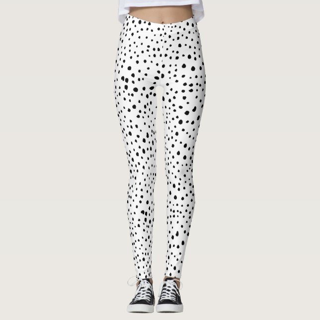 Dalmatian Spots, Dalmatian Dots, Black and White Leggings (Front)