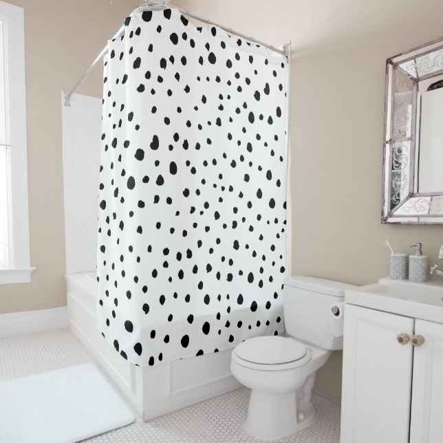 Dalmatian Spots, Dalmatian Dots, Black and White Shower Curtain (In Situ)