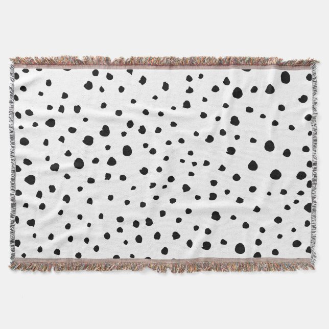 Dalmatian Spots, Dalmatian Dots, Black and White Throw Blanket (Front)