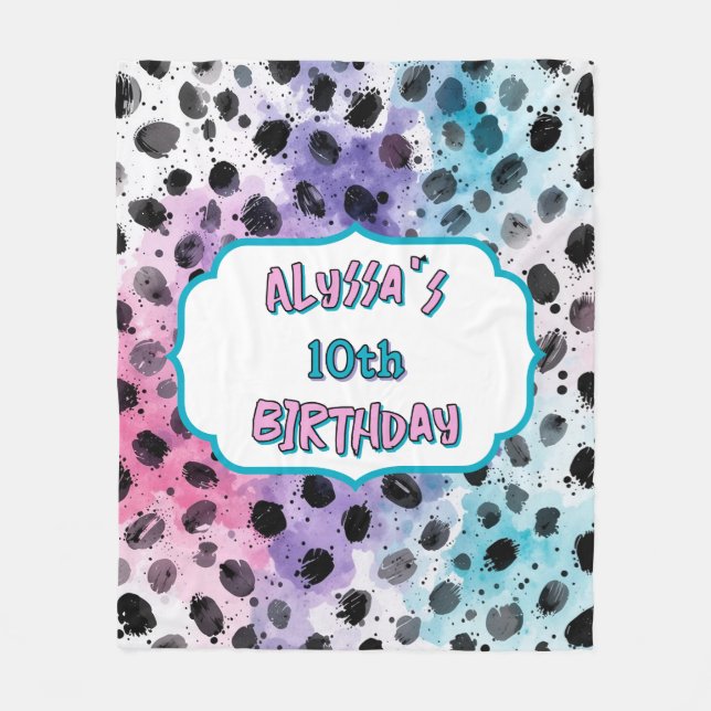Dalmatian Spots Pastel Watercolor Birthday  Fleece Blanket (Front)