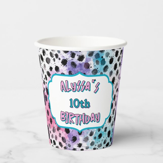 Dalmatian Spots Pastel Watercolor Birthday  Paper Cups (Front)