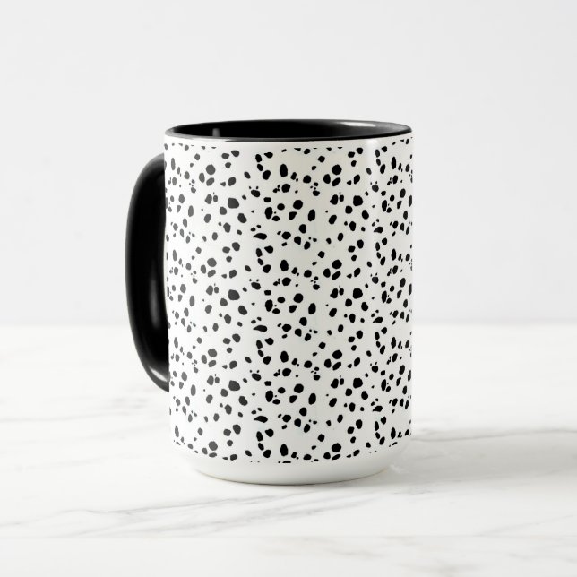Dalmatian Spots Print Pattern Black And White Mug (Front Left)