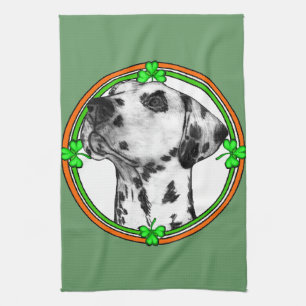 Dalmatian St Patricks Day Tea Towel