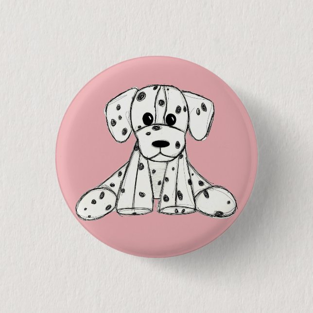 Dalmatian stuffed dog drawing outline simple black 3 cm round badge (Front)