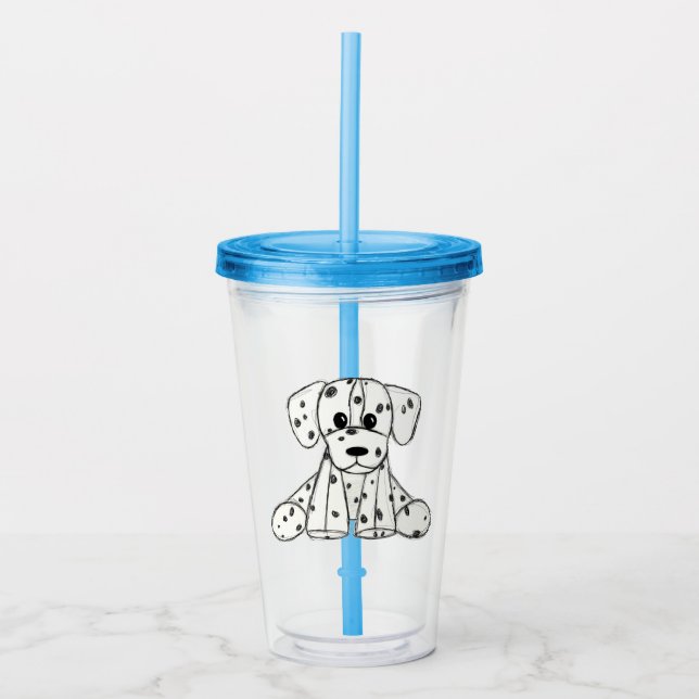 Dalmatian stuffed dog drawing outline simple black acrylic tumbler (Front)
