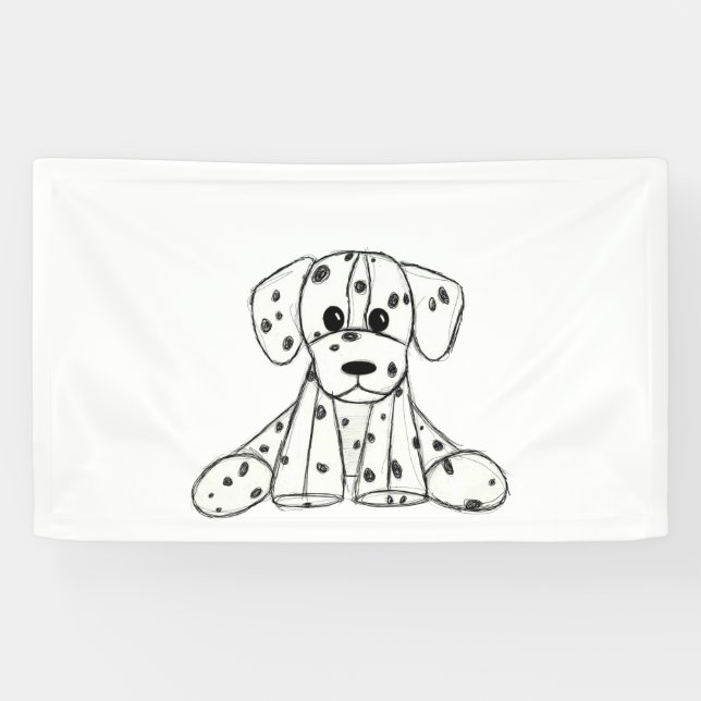 Dalmatian stuffed dog drawing outline simple black banner (Horizontal)