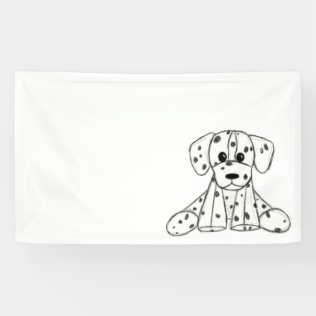 Dalmatian stuffed dog drawing outline simple black banner (Horizontal)