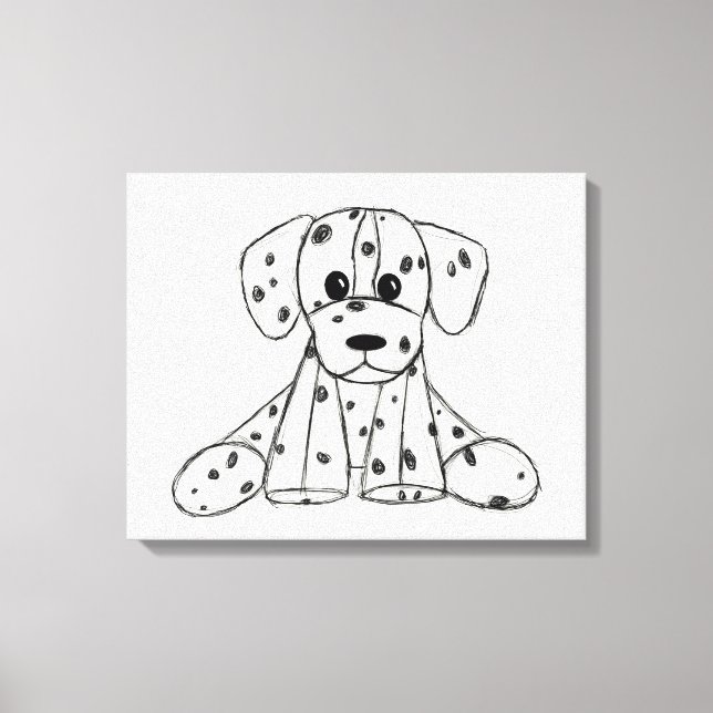 Dalmatian stuffed dog drawing outline simple black canvas print (Front)