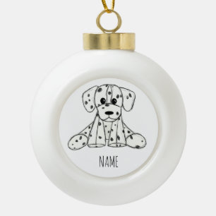 Dalmatian stuffed dog drawing outline simple black ceramic ball christmas ornament