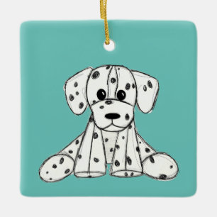 Dalmatian stuffed dog drawing outline simple black ceramic ornament