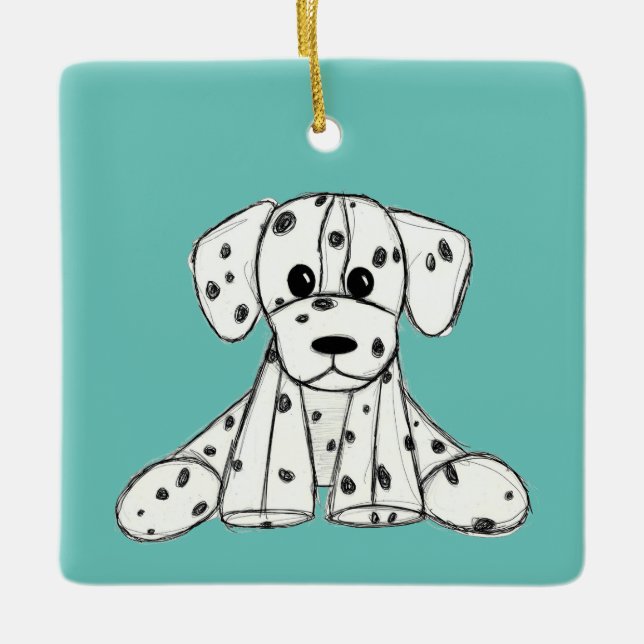 Dalmatian stuffed dog drawing outline simple black ceramic ornament (Front)