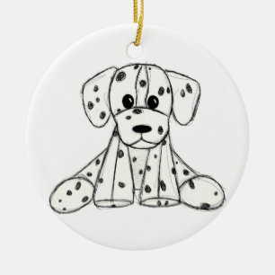 Dalmatian stuffed dog drawing outline simple black ceramic tree decoration