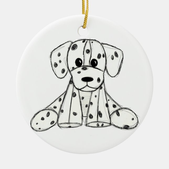 Dalmatian stuffed dog drawing outline simple black ceramic tree decoration (Front)